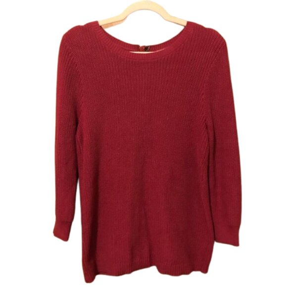 LOFT Outlet Women's Floral & Back Tie Sweater Maroon Burgundy Knit M - Picture 2 of 7